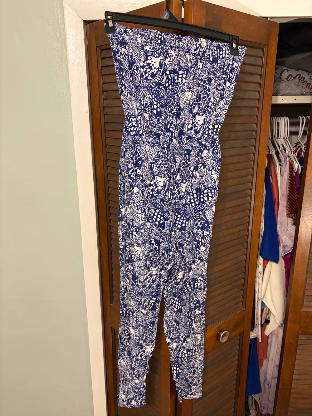 Lilly Pulitzer Navy and White Printed Strapless Jumpsuit